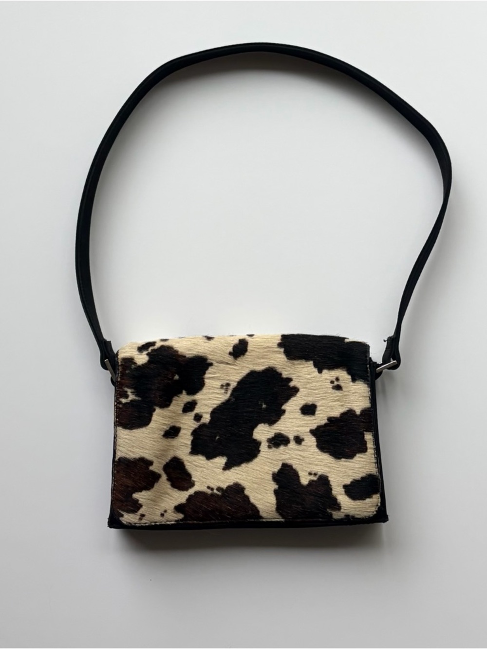 The Limited Y2K Cow Print Pony Hair Shoulder Bag w/Flap Closure | 2000s Bag